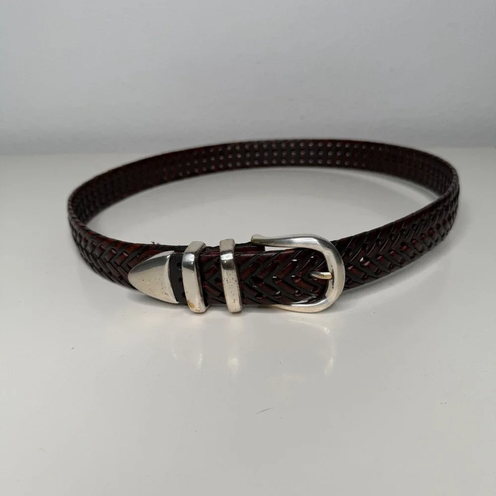Unbranded Woven Belt Womens Brown Braided Leather Silver Buckle Boho 32/80